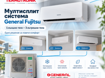 мултисплит система GENERAL FUJITSU с 1 външно и 3 вътрешни тела